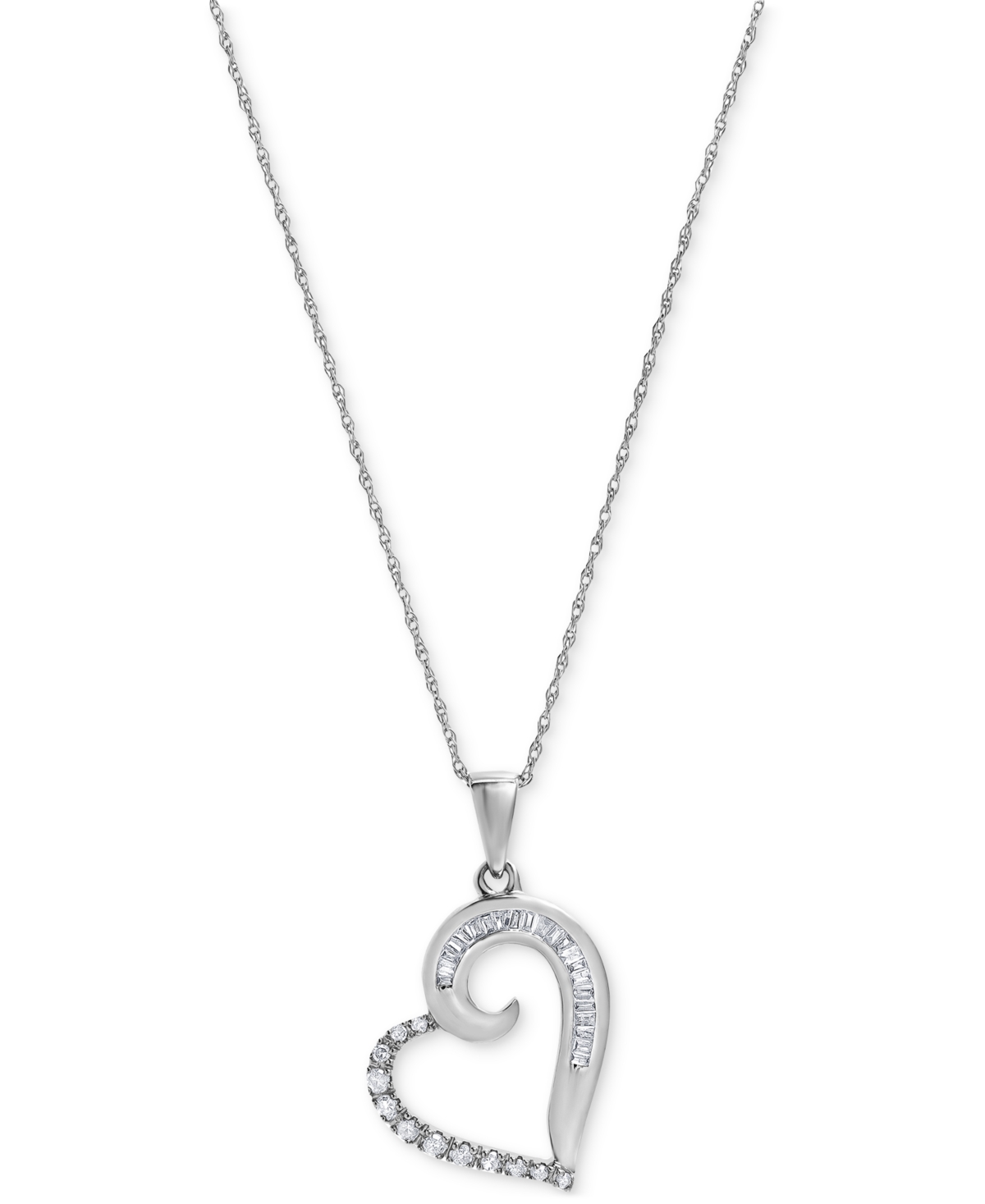 Macy's Diamond Heart 18" Pendant Necklace (1/5 Ct. T.w.) In 10k White Gold In White Gold