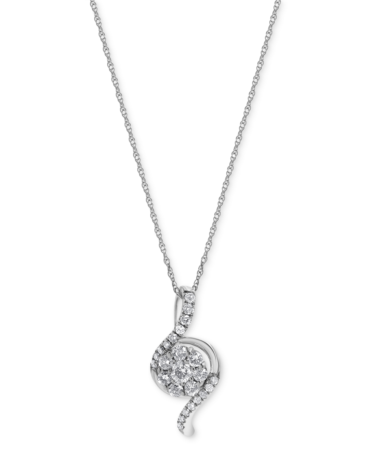 MACY'S DIAMOND CURVING 18" PENDANT NECKLACE (1/3 CT. T.W.) IN 10K WHITE GOLD 