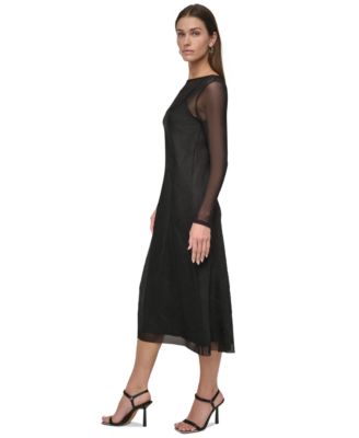 knee length dresses for ladies Aubrey Long Sleeve House Dress-Black Large main image 1
