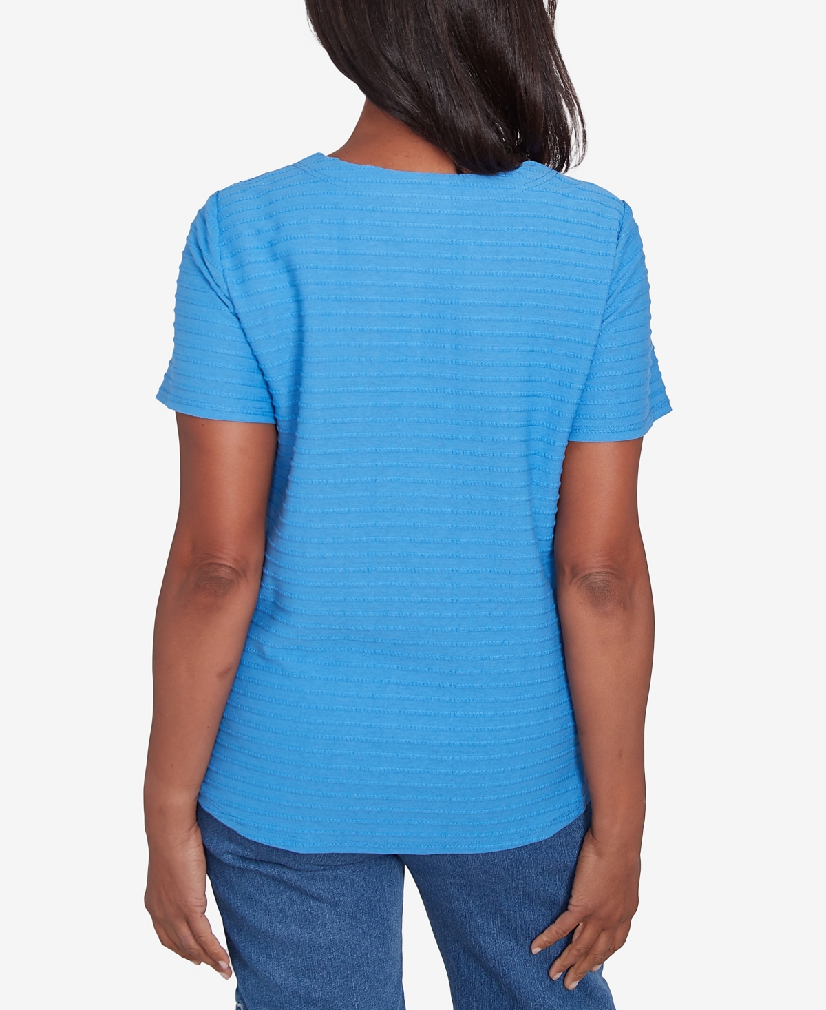 Alfred Dunner Petite Classics Solid Textured Short Sleeve T-shirt In Azure