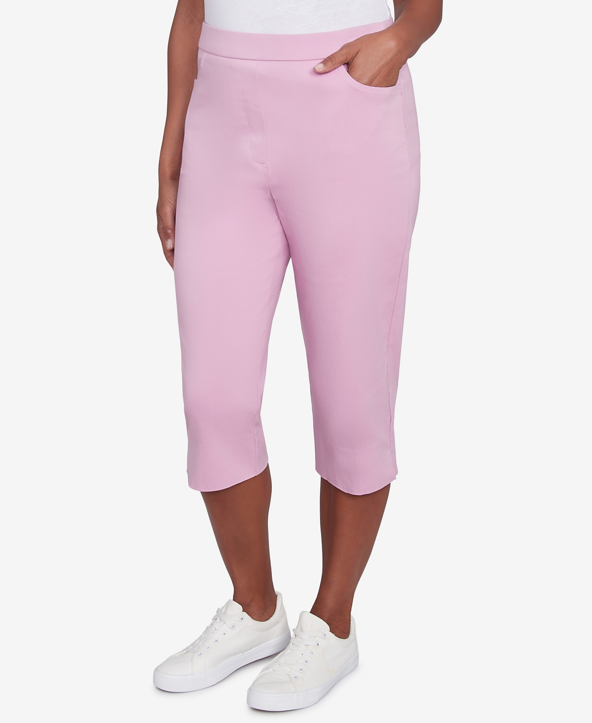Alfred Dunner Petite Classics Flat Front Allure Clamdigger Pants In Peony