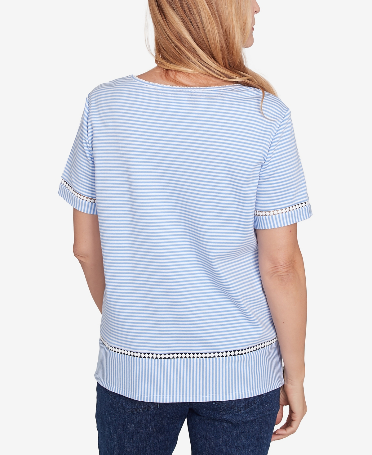 Alfred Dunner Petite Classics Striped Butterfly Short Sleeve T-shirt In Iris