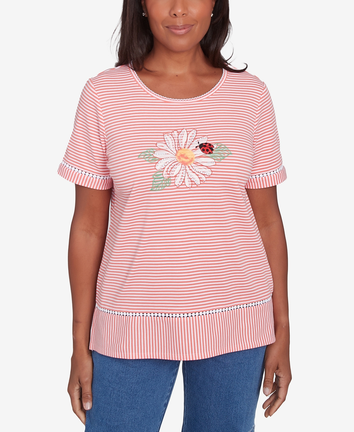 Women's Classic Daisy Knit Striped Top - Coral