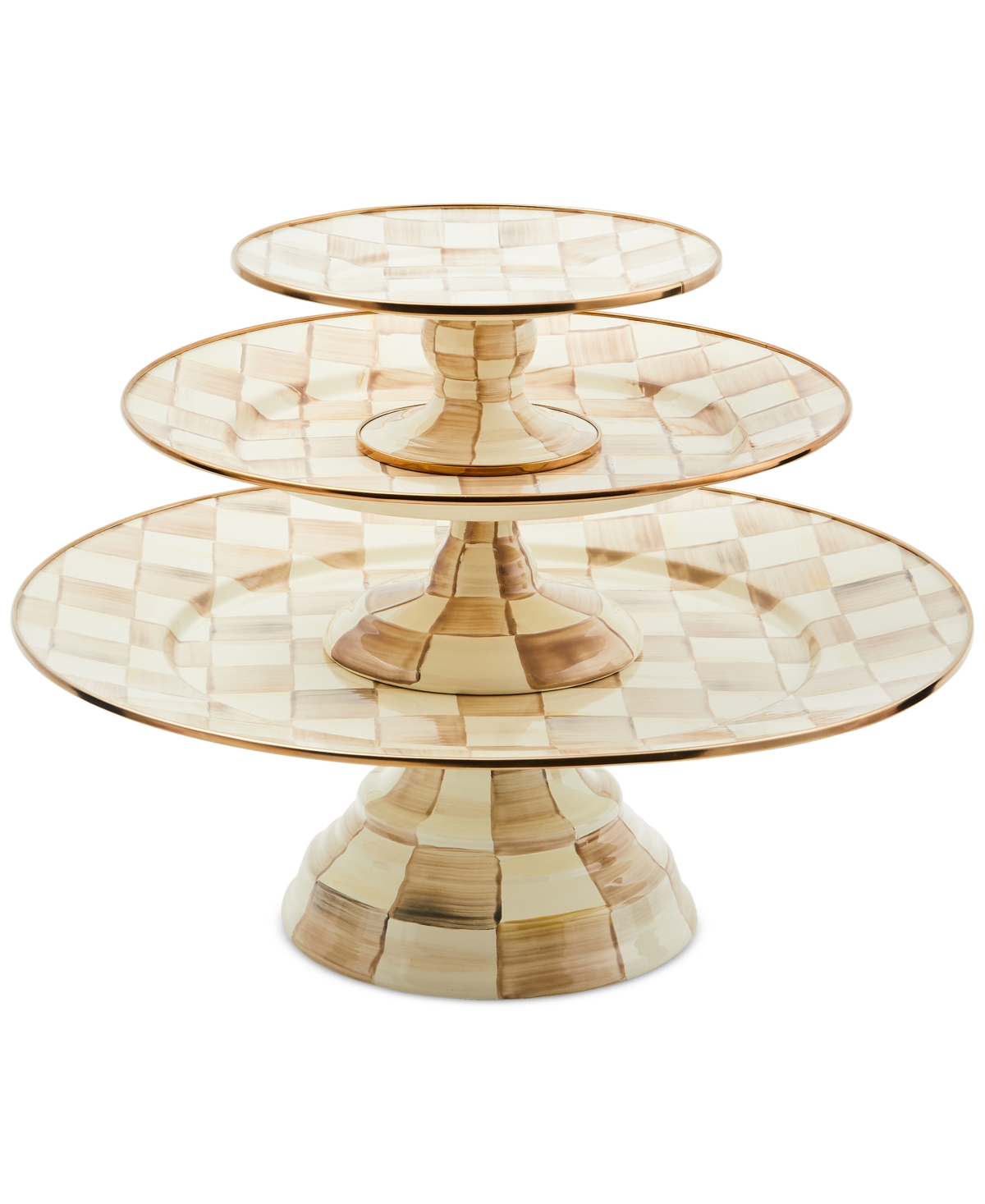 Mackenzie-childs Mocha Check Mini Pedestal Platter In Brown