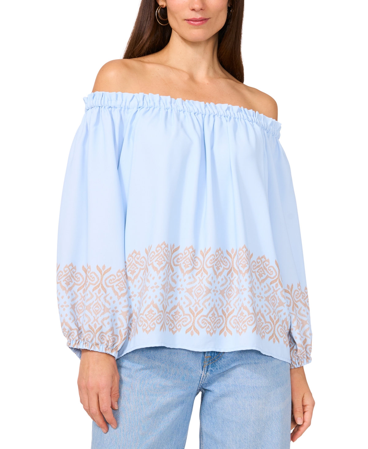 Shop Vince Camuto Women's Printed Off-the-shoulder Top In Frozen