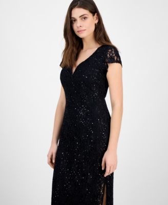 Petite Sequined Lace Column Gown