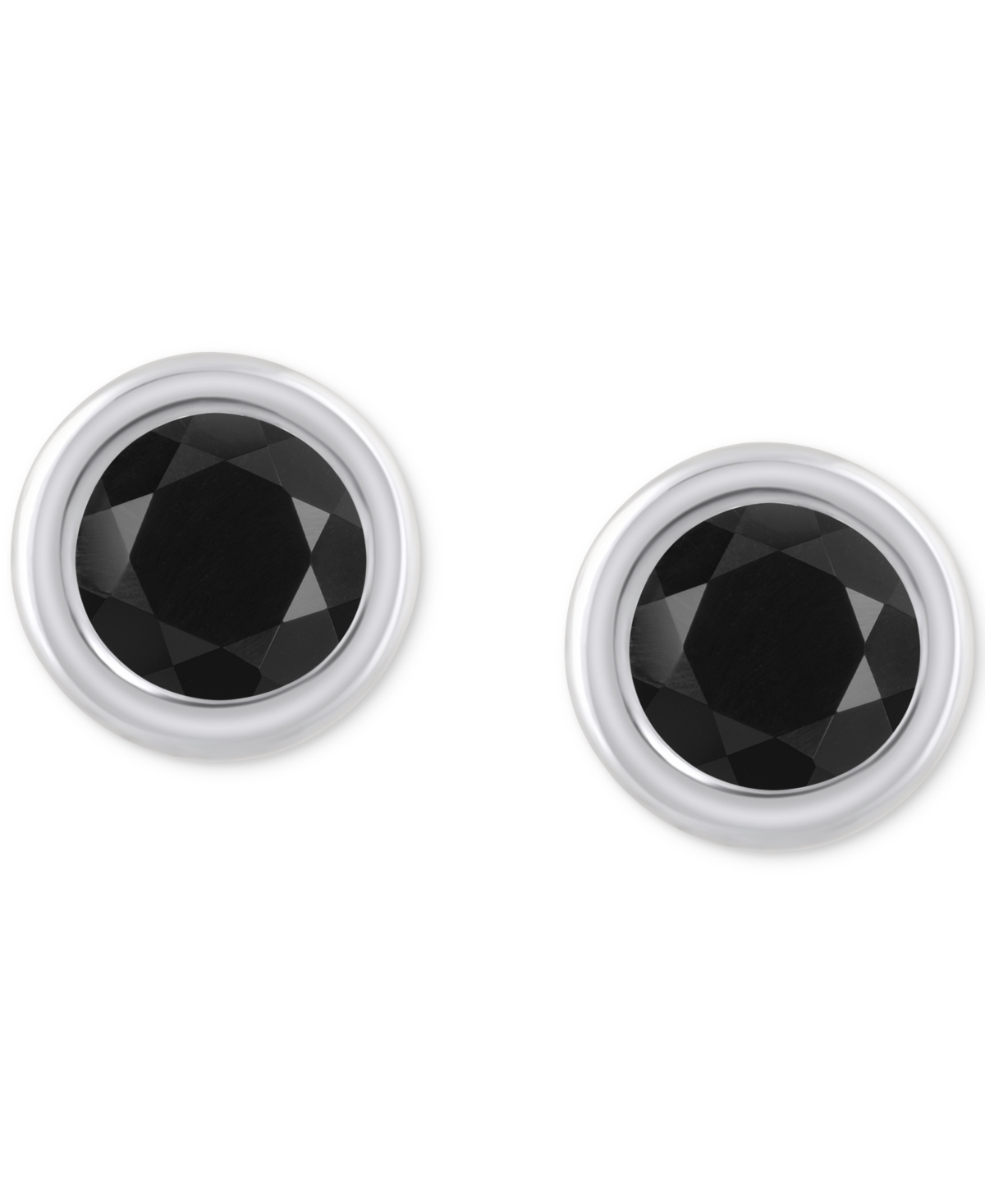Macy's Gemstone Round Stud Earrings In 10k Yellow Gold Or White Gold In Onyx,white Gold