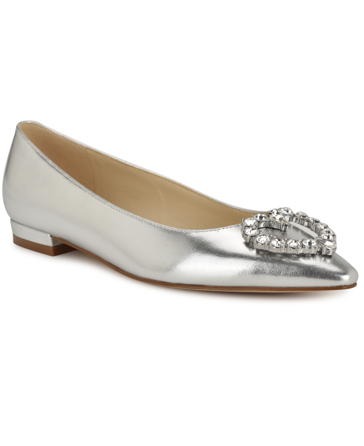 Nine West Women's Hearts Rhinestone Pointy Toe Flats In Silver