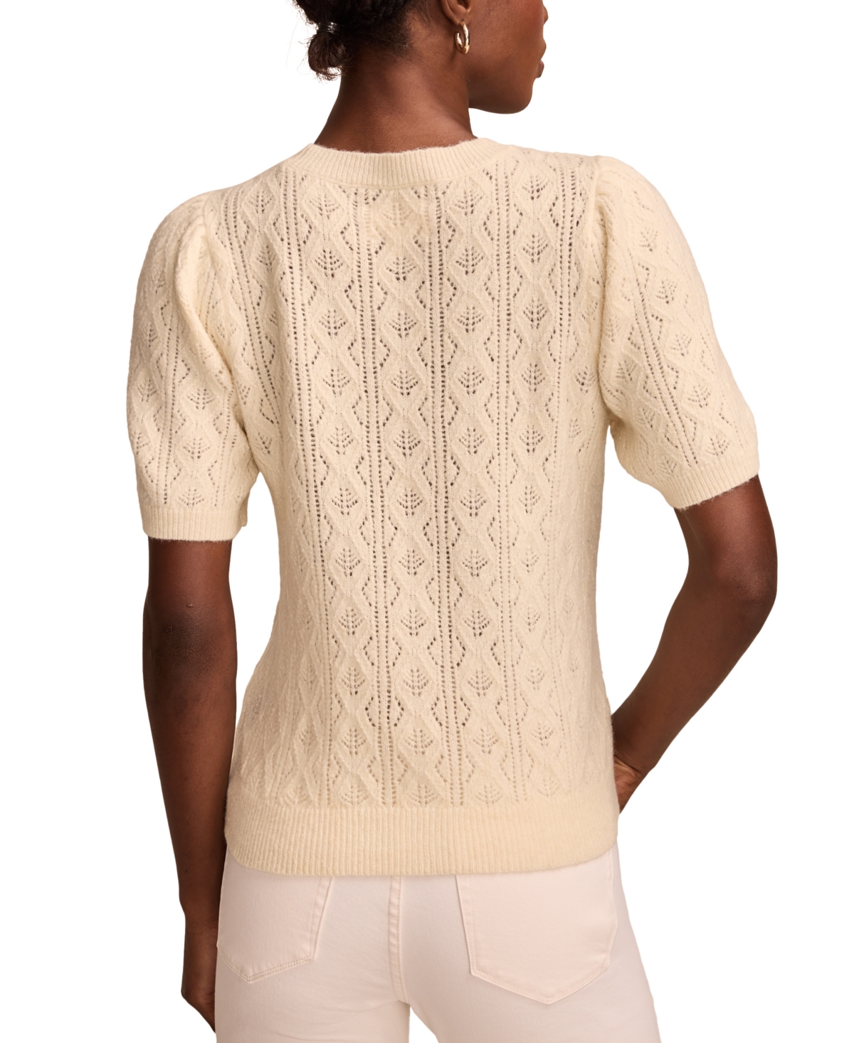 LUCKY BRAND WOMEN'S PUFF-SLEEVE POINTELLE SWEATER 