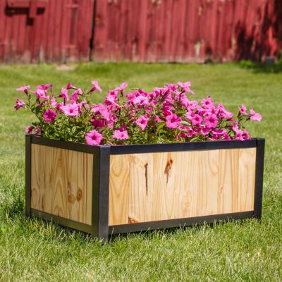 Acacia Wood Steel-Framed Planter Box with Removable Bag, 27.75" W x 20" D x 15.5" H