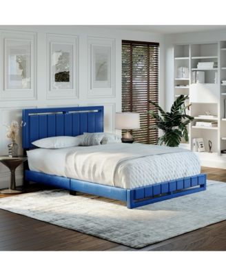 Belle Upholstered Platform Bed with Headboard, Mattress Foundation with Strong 14 Wood Slat Supports, No Box Spring Required