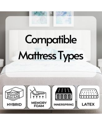 Belle Upholstered Platform Bed with Headboard, Mattress Foundation with Strong 14 Wood Slat Supports, No Box Spring Required