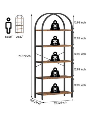 Arched Bookshelf, 5-Tier Open Bookshelf, Modern Bookcase Storage Shelves with Metal Frame