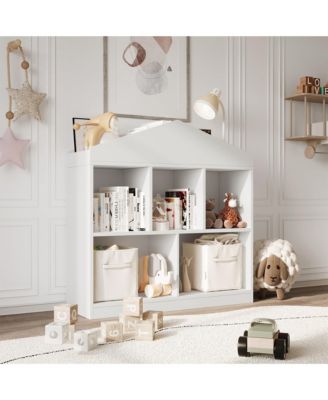 Kids Bookshelf White Toy Storage Organizer 5-Cubby Bookcase