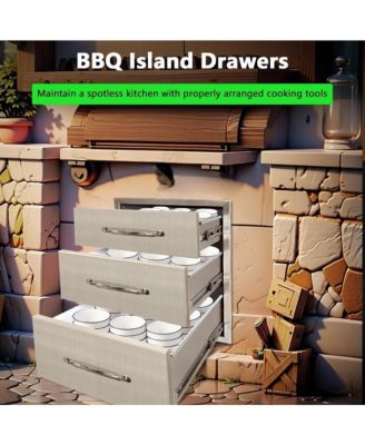 Outdoor Kitchen Drawer, 3-Layers Stainless Steel 14"x20.5"x23" Enclosed Built-in Flush Mount Outdoor Kitchen Access Drawer, BBQ Island for Outdoor Kitchens & BBQ Islands