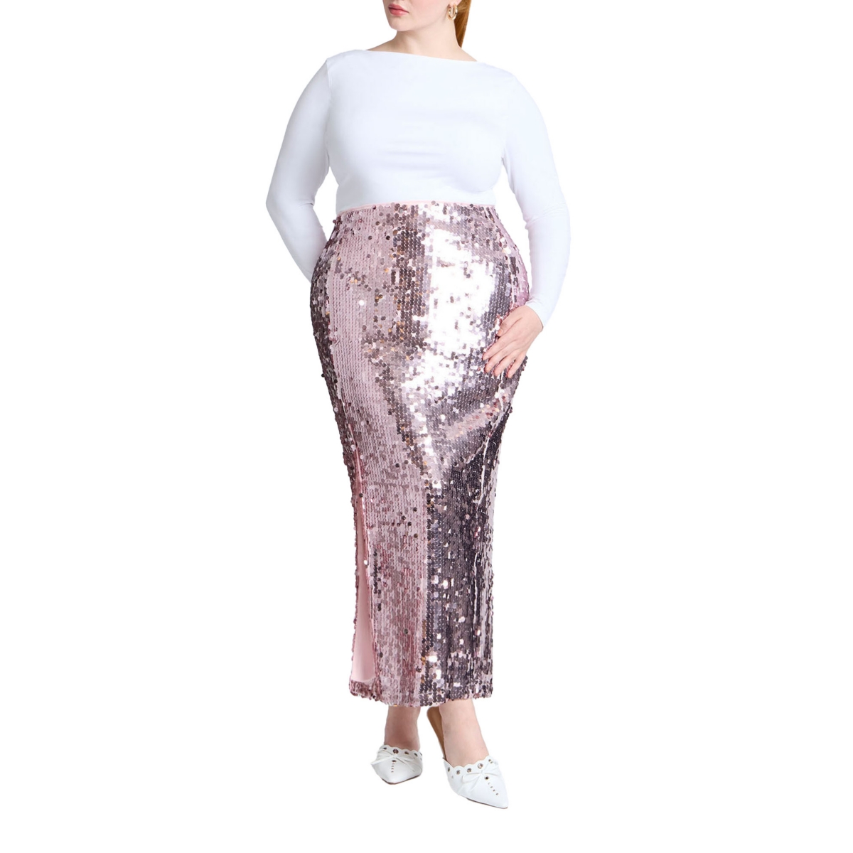 Plus Size Sequin Column Midi Skirt - Pinkesque