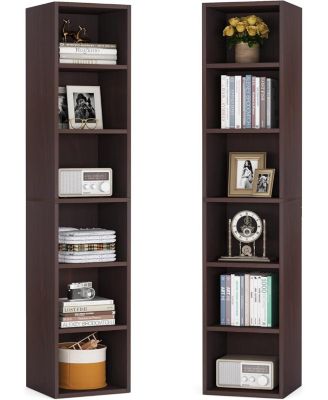 70.9 Inch Tall Narrow Bookcase Set of 2, Rustic Corner Bookcase with Storage, 6 Tier Cube Display Shelves for Home Office