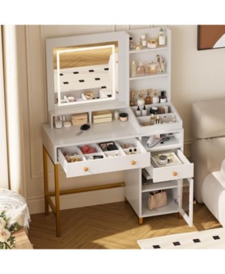 Vanity Desk with Mirror & 3 Color Led Lighted