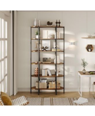 Bookshelf 6 Tier Tall Bookcase Industrial Bookshelves Oval Vintage Bookshelf