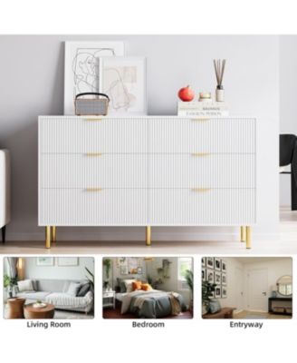 6 Drawer Dresser for Bedroom, 56” Wide Wood Dresser Organizer with Metal Legs, Modern Chest of Drawers for Bedroom, Hallway, Home Office