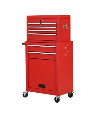 2 in 1 Rolling Cabinet Storage Chest Box Garage Toolbox Organizer w/ 6 Drawers