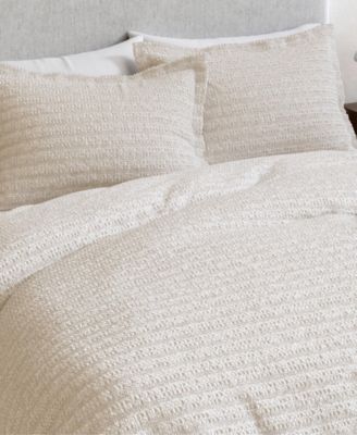 100% Cotton Reversible Honeycomb Waffle / Percale Duvet Cover Set