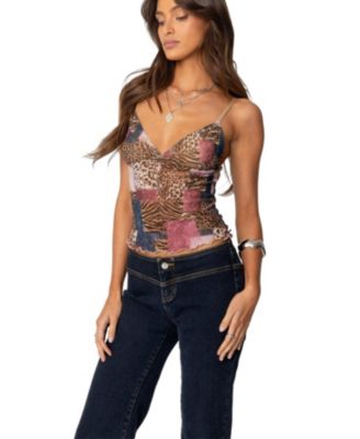 Women's Mixed Animal Print Mesh Tank Top