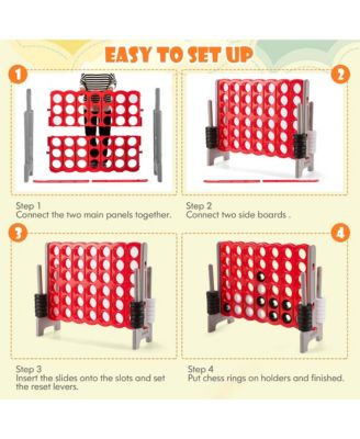 Jumbo 4-to-Score Game Set Giant 4 in A Row Kids Adults w/ 42 Jumbo Rings Red