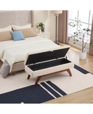 Teddy Storage Bench, Bed End Stool with Hidden Storage with Solid Wood Legs