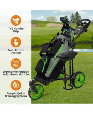 Foldable 3-Wheel Golf Push Cart with Scorecard Holder