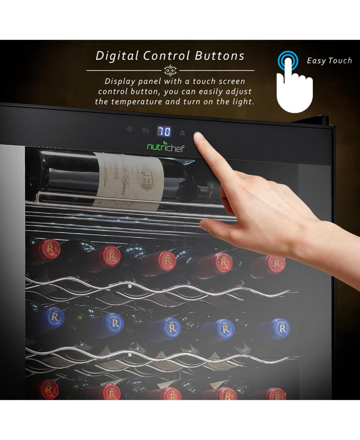 NutriChef 34-Bottle Wine Cooler with Digital Touch Control