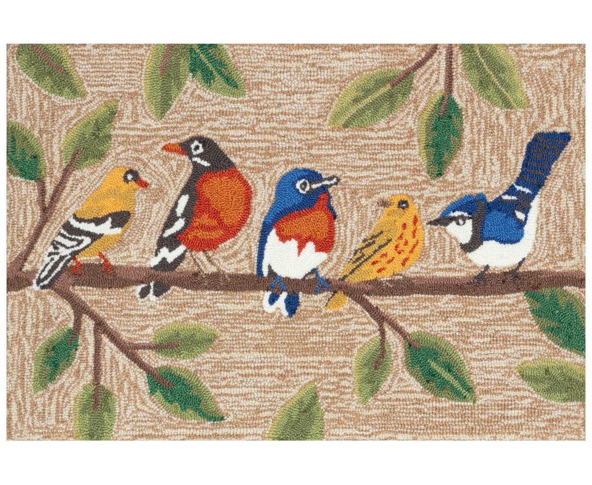 Liora Manne Frontporch Birds On A Branch 1'8"x2'6" Area Rug In Tan