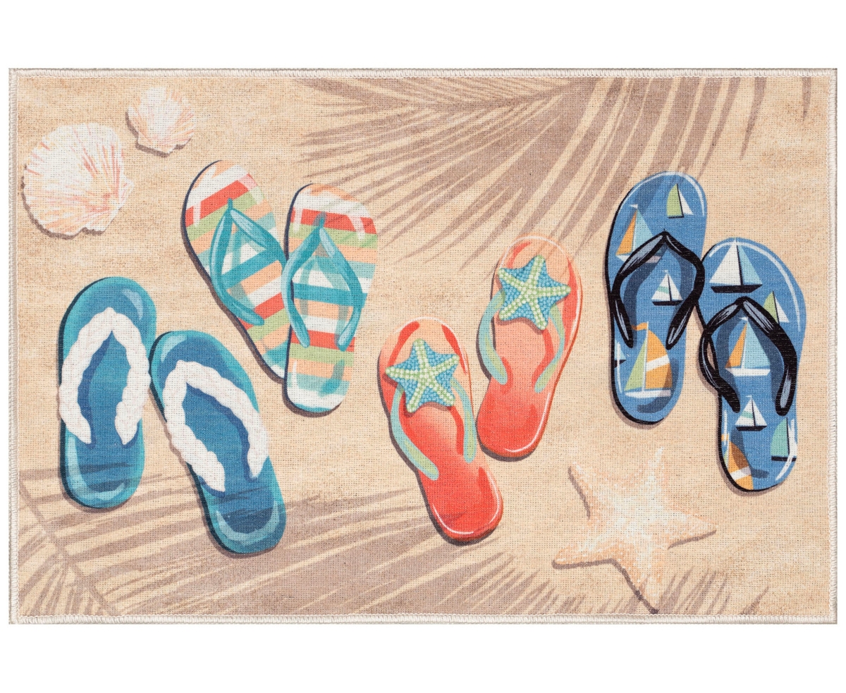Liora Manne Impressions Beachside Flip Flops 1'11"x2'11" Area Rug In Tan