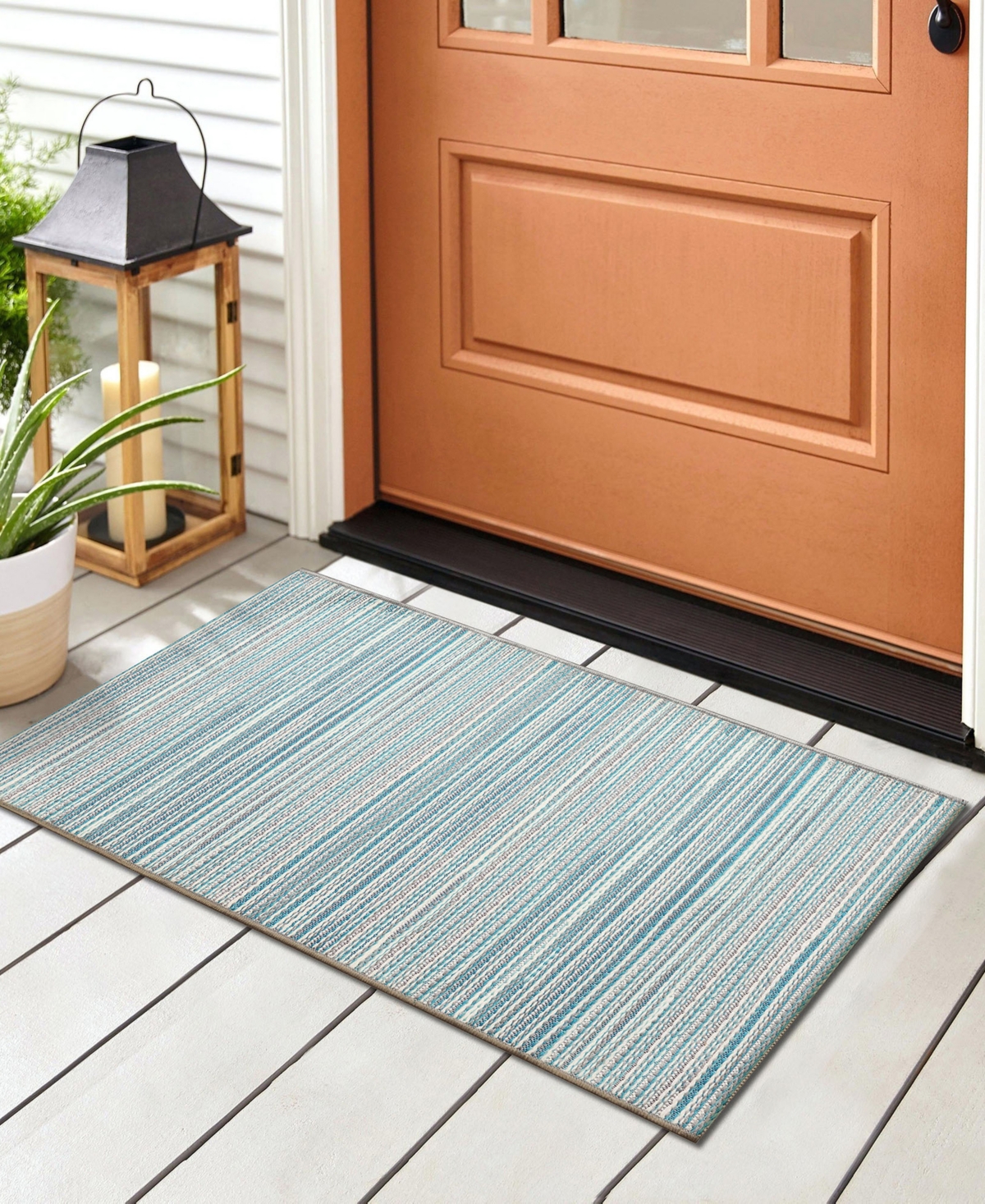 Liora Manne Miranda Tweed Stripe 2'5"x3'11" Area Rug In Aqua