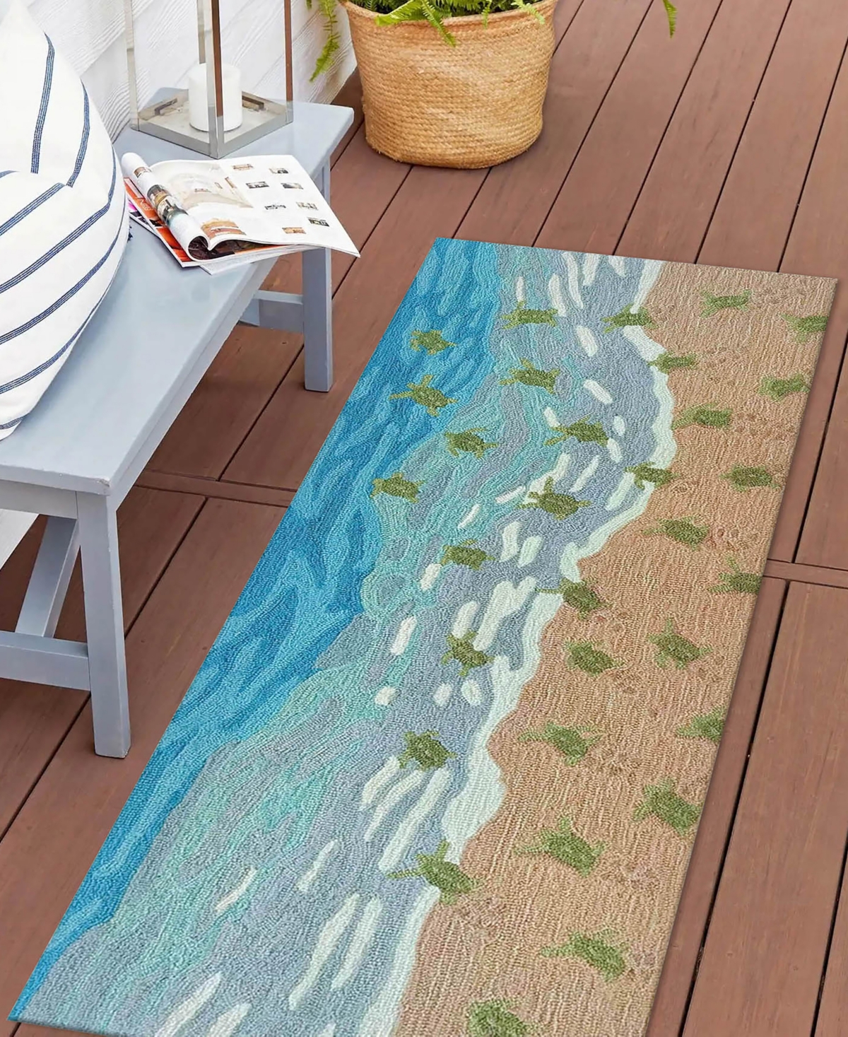 Liora Manne Frontporch Turtle Beach 2'x5' Runner Area Rug In Blue