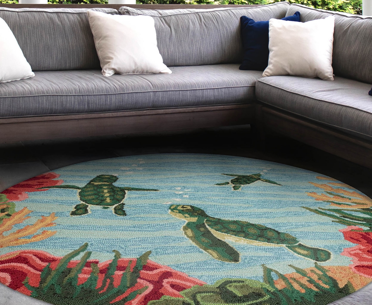 Liora Manne Frontporch Swimming Baby Turtles Round Area Rug, 5' X 5' In Navy