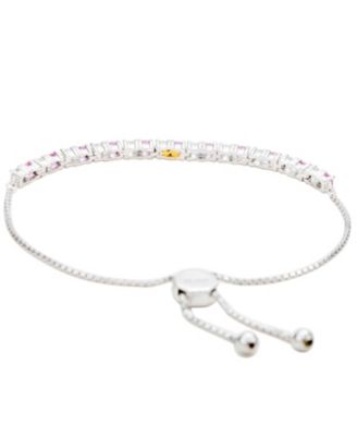 Suzy Levian Sterling Silver Sapphire & Created White Sapphire Alternating Adjustable Bolo Bracelet