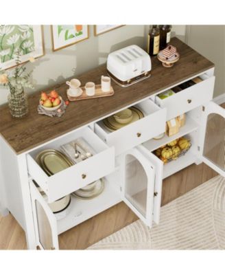 Buffet Cabinet with Storage, 55.1" Large Sideboard Buffet Cabinet, Farmhouse Kitchen Cabinet Display Cabinet with 3 Drawers and 4 Doors, Wood Coffee Bar Cabinet for Kitchen Dining Room,White
