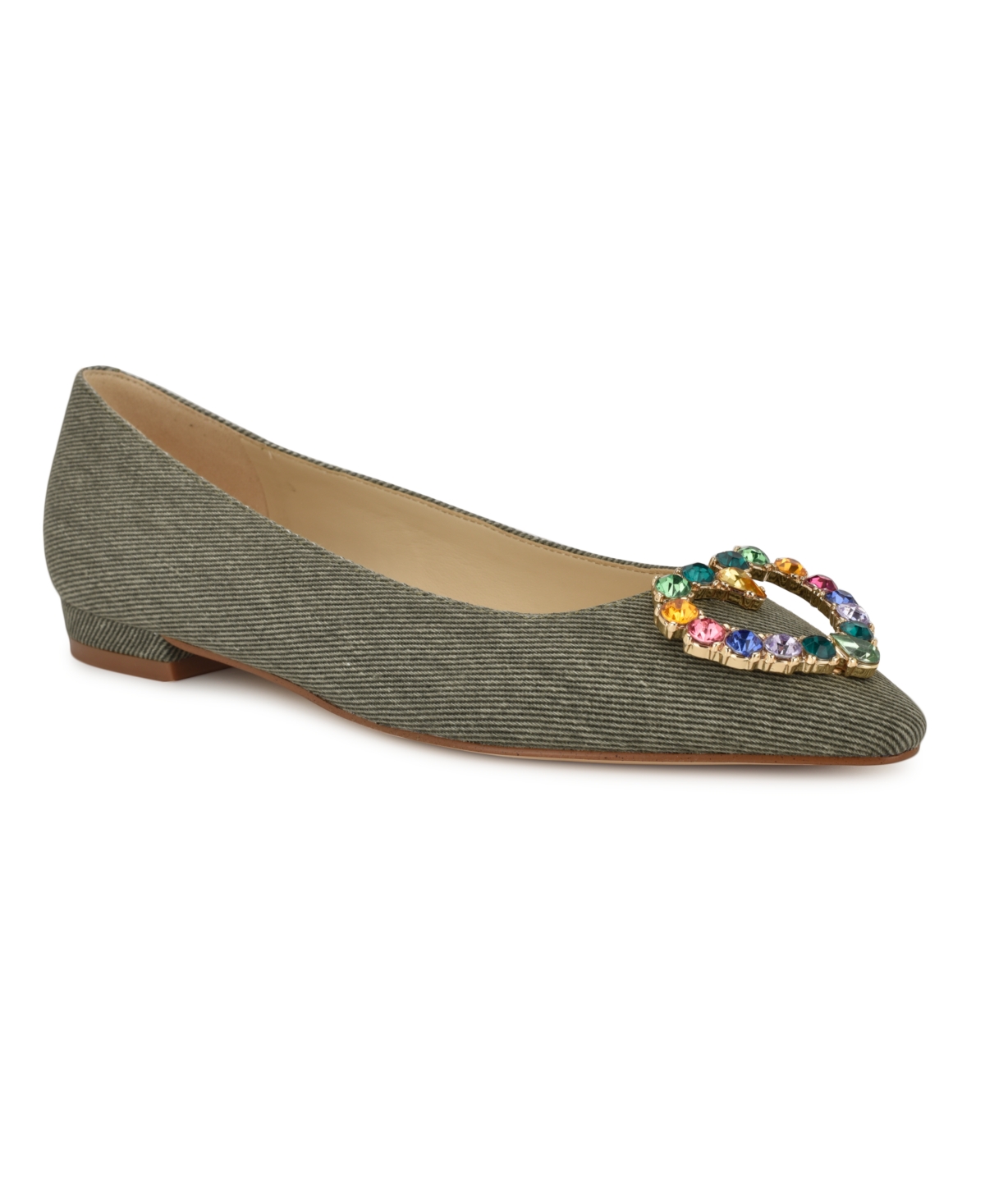 Nine West Women's Hearts Rhinestone Pointy Toe Flats In Dark Olive Denim