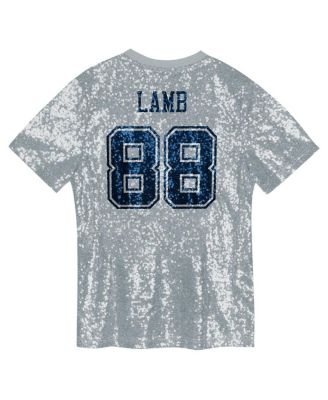Outerstuff Big Girls CeeDee Lamb Silver Dallas Cowboys Sequin V-Neck Fashion Jersey