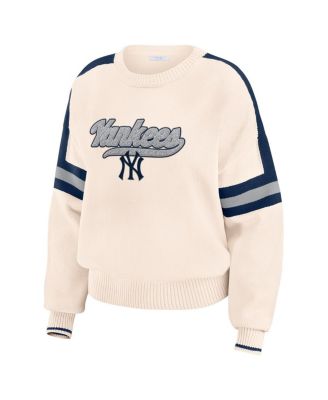 Women's Cream New York Yankees Stripe Pullover Sweater