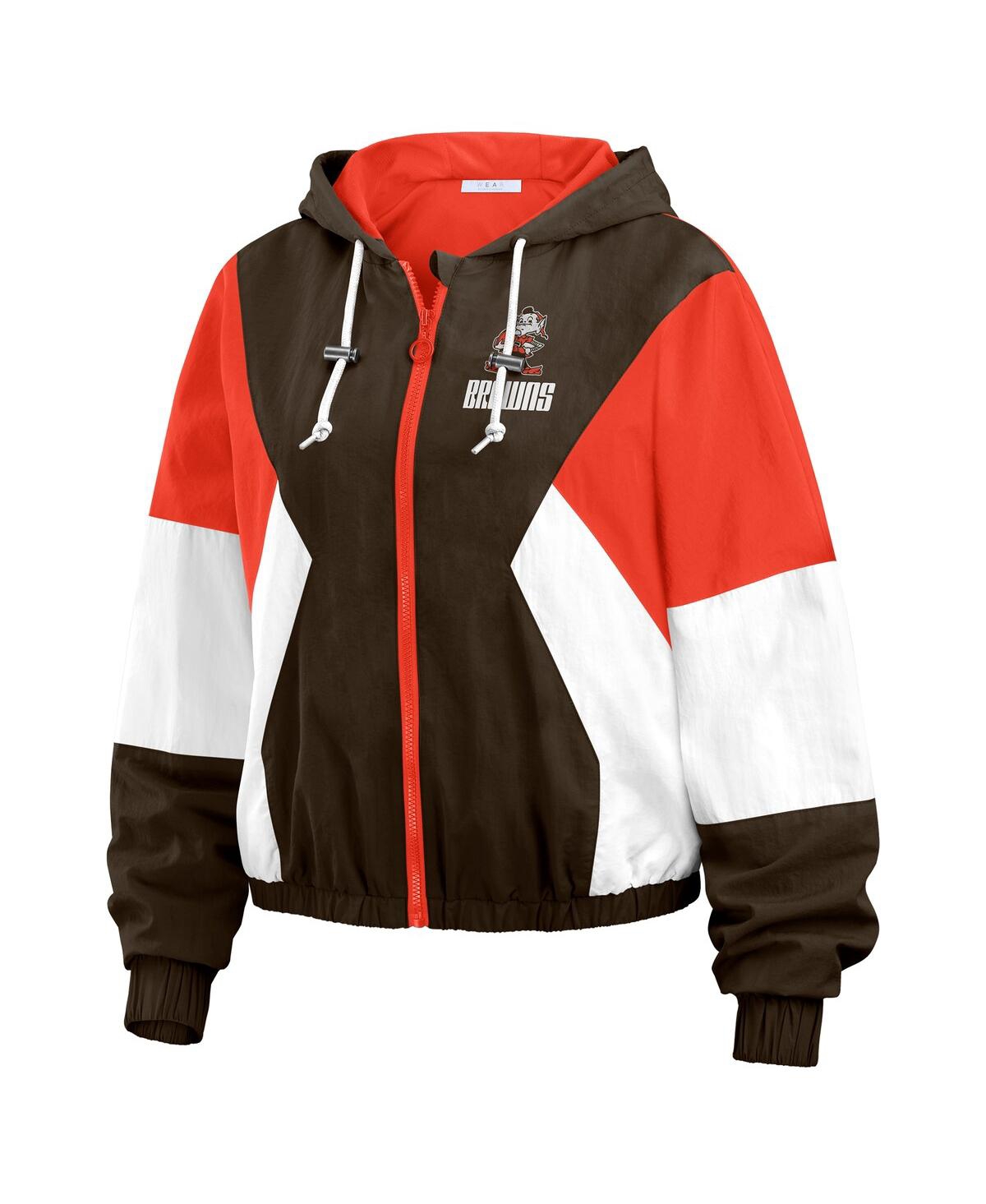 Wear By Erin Andrews Women's Brown/orange Cleveland Browns Color Block Full-zip Windbreaker Jacket In Brown,orange