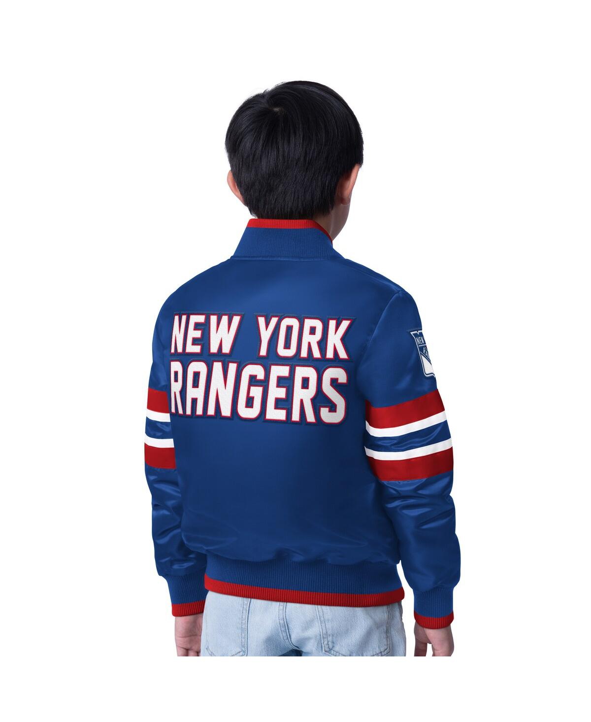 Starter Big Boys And Girls Blue/red New York Rangers Scout 1 Full-snap Varsity Jacket In Blue,red