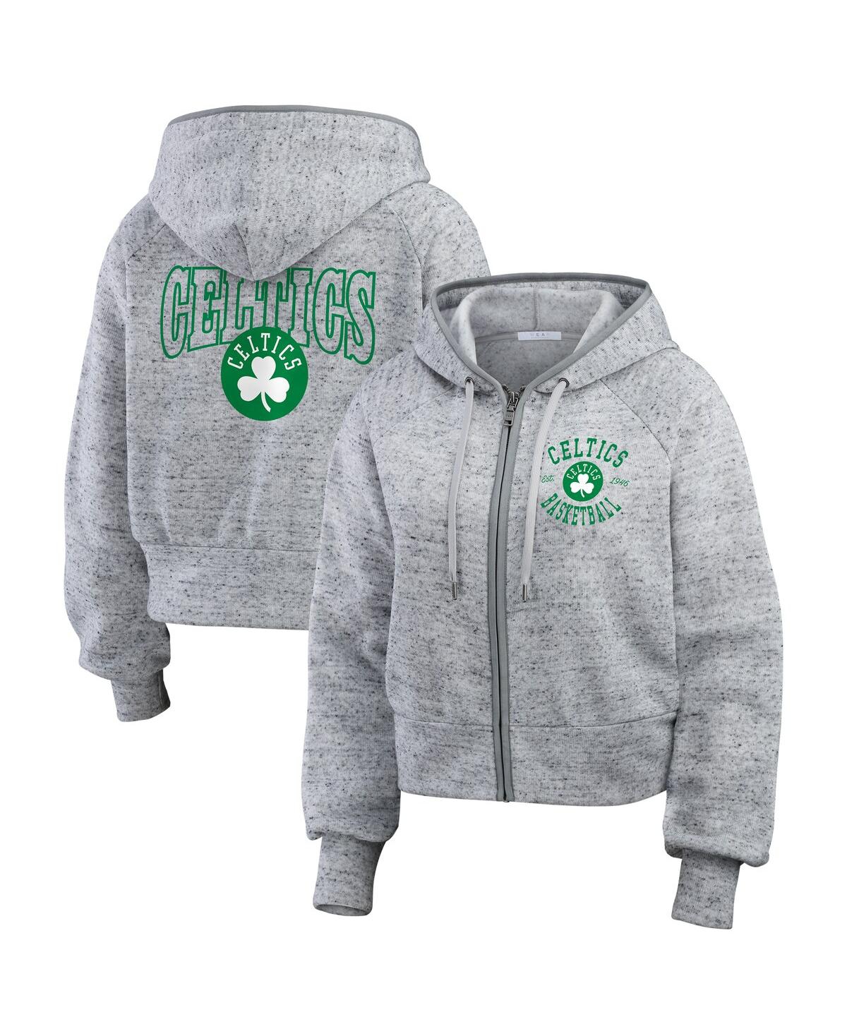 Women's Heather Gray Boston Celtics Speckled Radiator Full-Zip Hoodie - Heather Gray