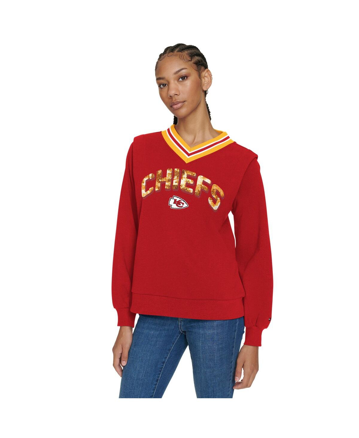 Tommy Hilfiger Women's Red Kansas City Chiefs Alice V-neck Pullover Sweatshirt In Red