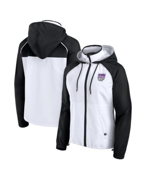 Женские худи Fanatics Women's White/Black Sacramento Kings Anorak Raglan Full-Zip Jacket