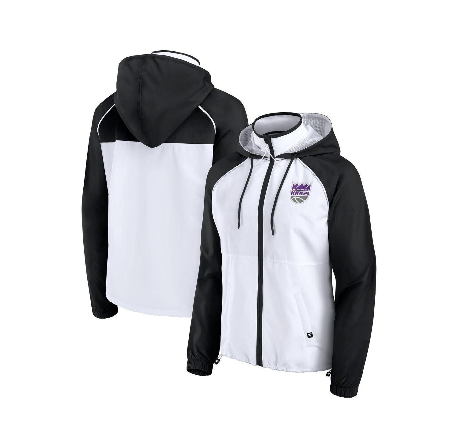 Women's White/Black Sacramento Kings Anorak Raglan Full-Zip Hoodie Jacket