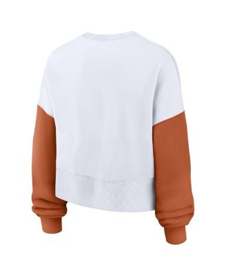 Women's White Texas Longhorns Color-Block Oversized Cropped Pullover Sweatshirt
