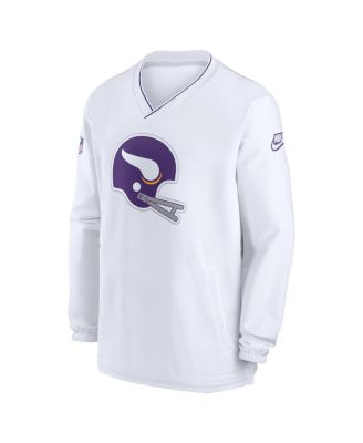 Men's White Minnesota Vikings 2024 Sideline Throwback Logo Long-Sleeve V-Neck Windshirt