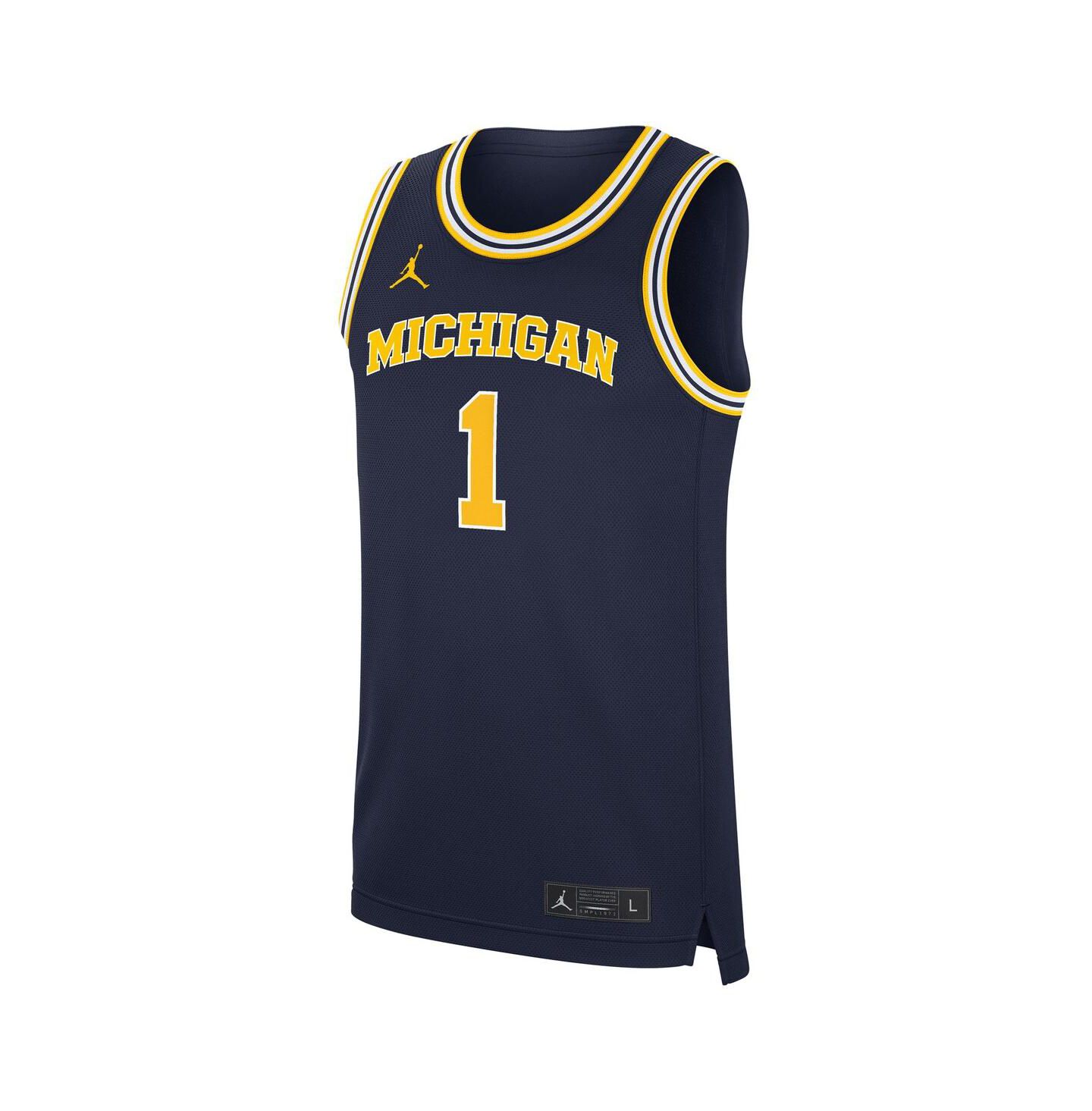Мужской топ Jordan Navy Michigan Wolverines Road Replica Basketball Jersey — фото 2